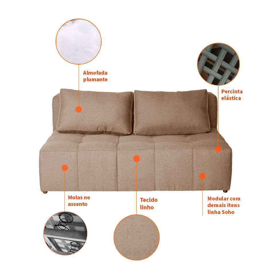 Sofá 2 Lugares Modular Soho Linho Bege em Promoção | Ofertas na Americanas