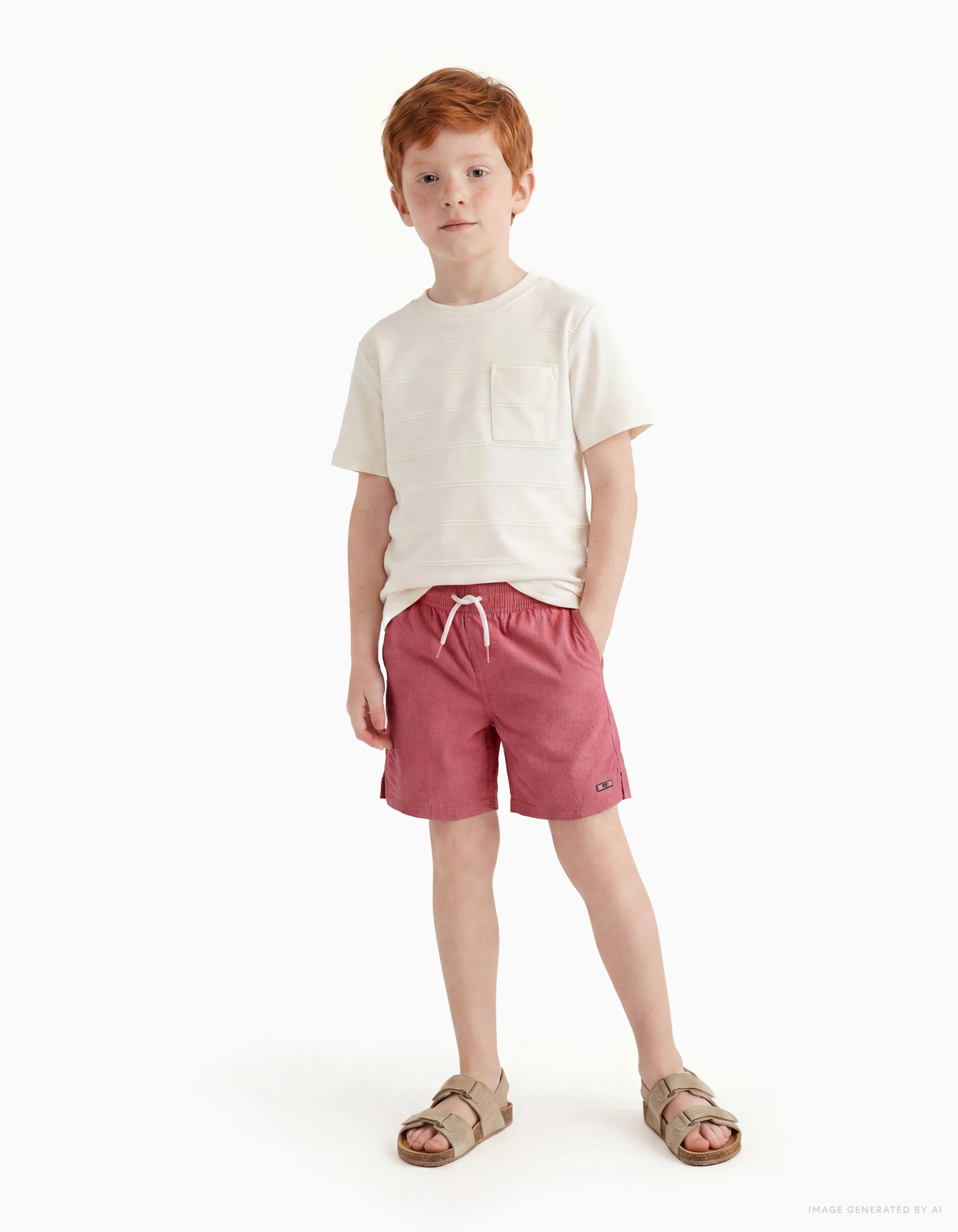 Swim shorts with drawstring and pocket for boys, dark pink