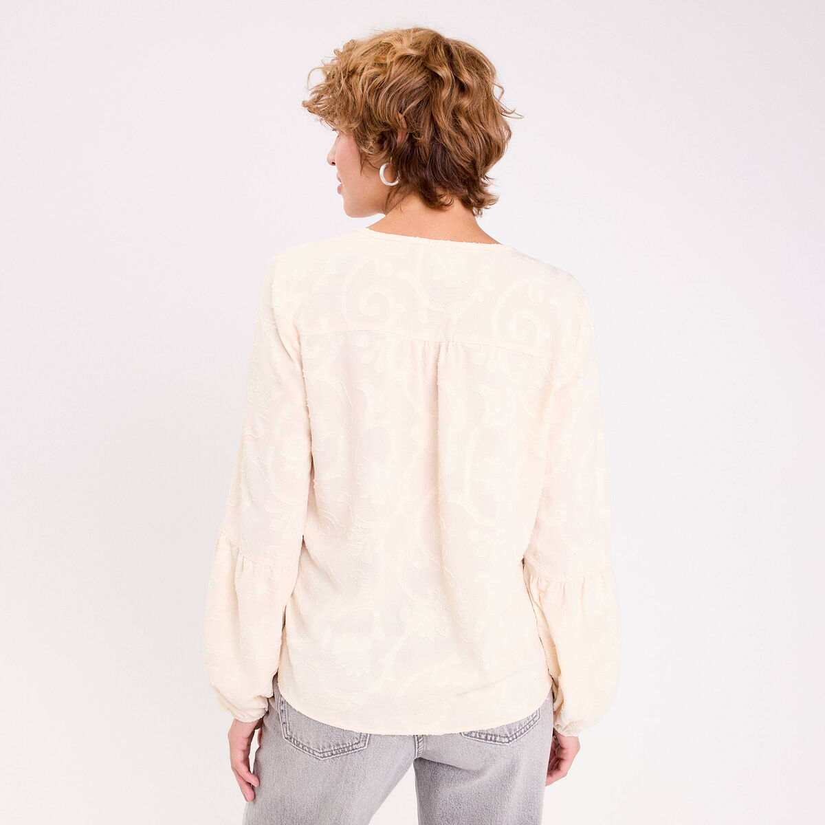 Blouse manches longues ecru femme