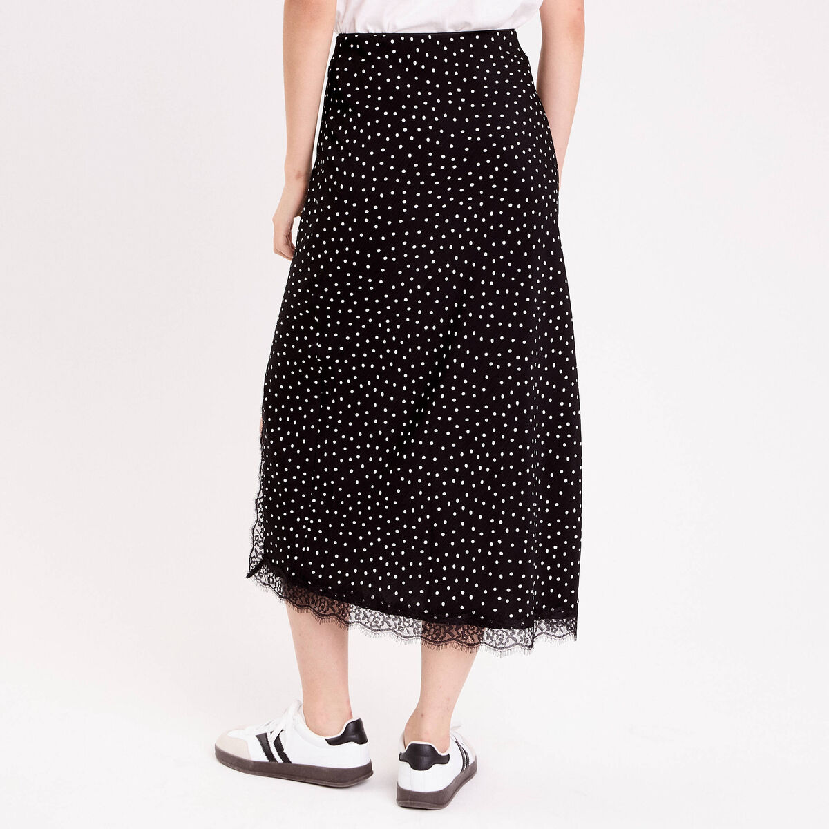 Jupe midi droite satin noir femme