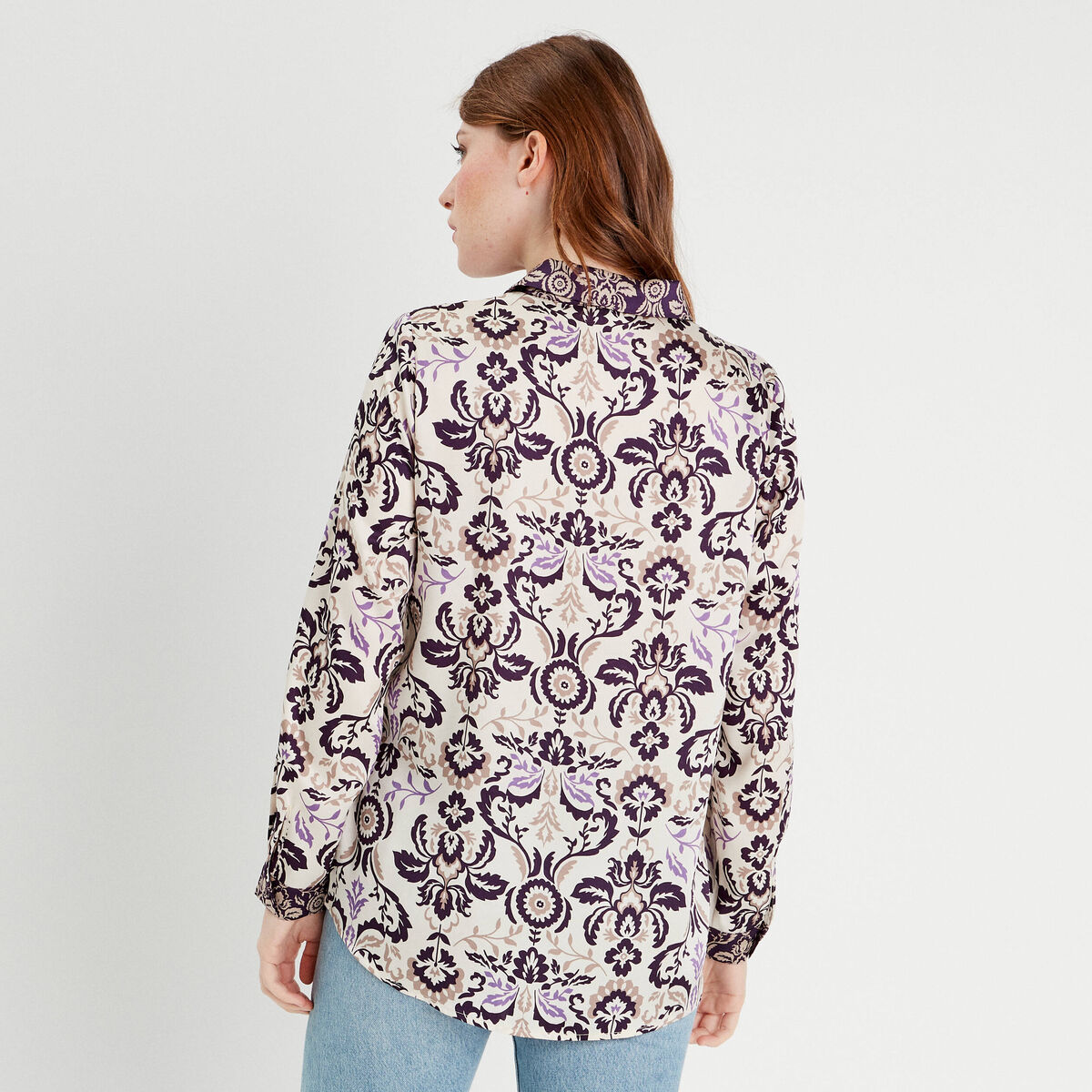 Chemise manches longues satin blanc femme