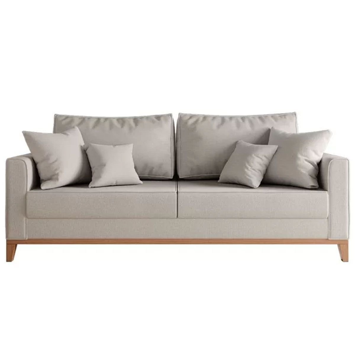 Sofá 3 Lugares Beny Base em Madeira Maciça Recepção Linho Cru Kimi Design