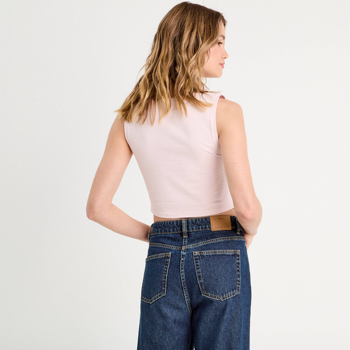 Débardeur cropped rose clair femme