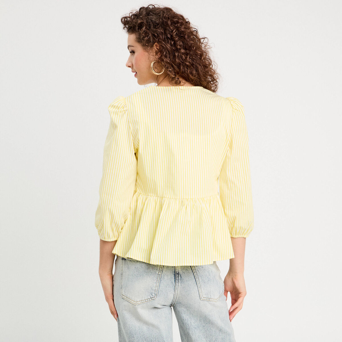 Blouse manches 3/4 nouée jaune moutarde femme