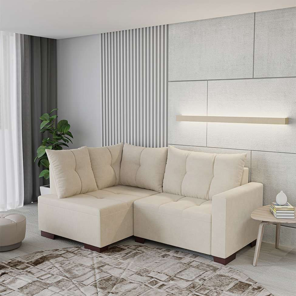 Sofá de Canto 4 Lugares Leme Suede Bege em Promoção | Ofertas na Americanas