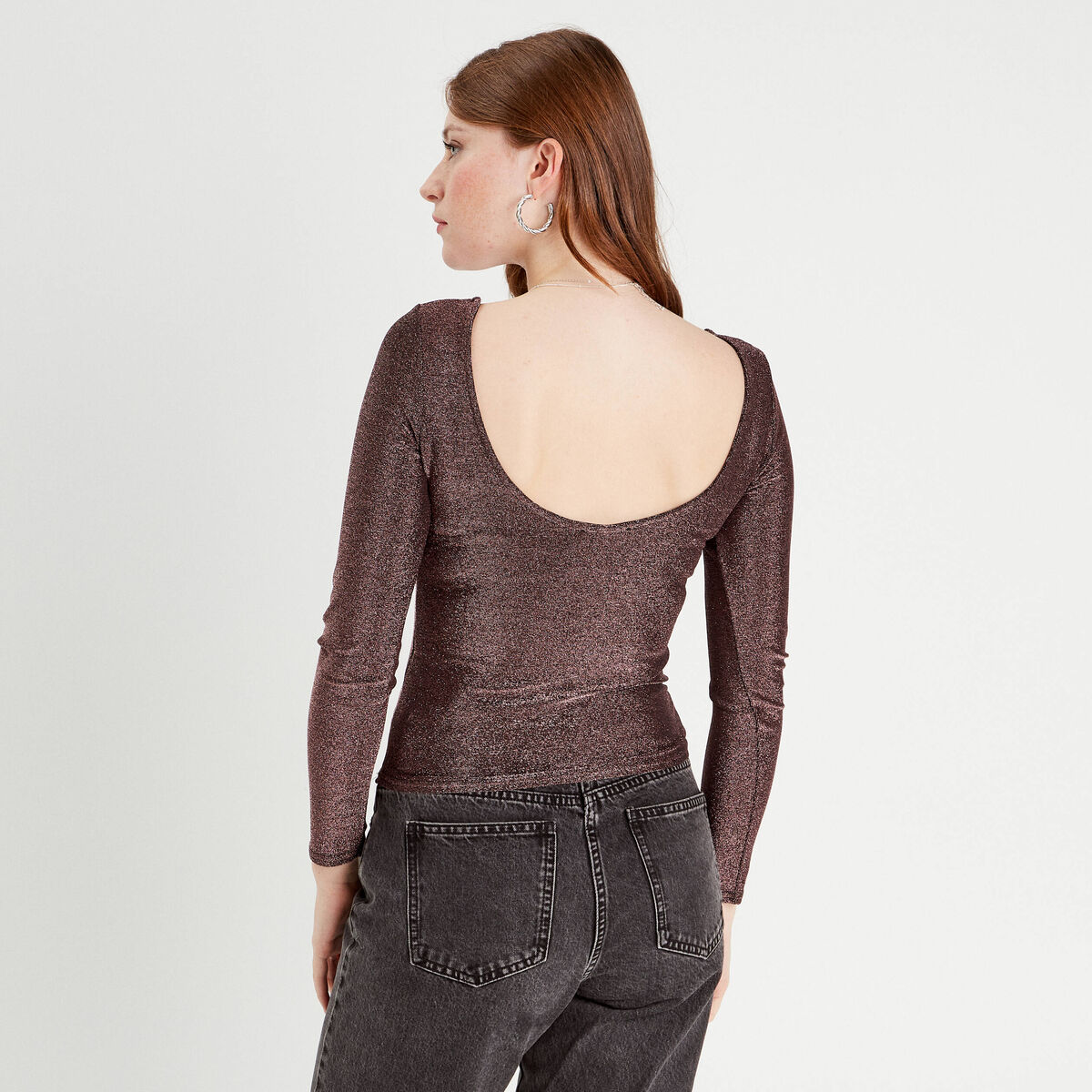 T-shirt fils métallisés rose vif femme