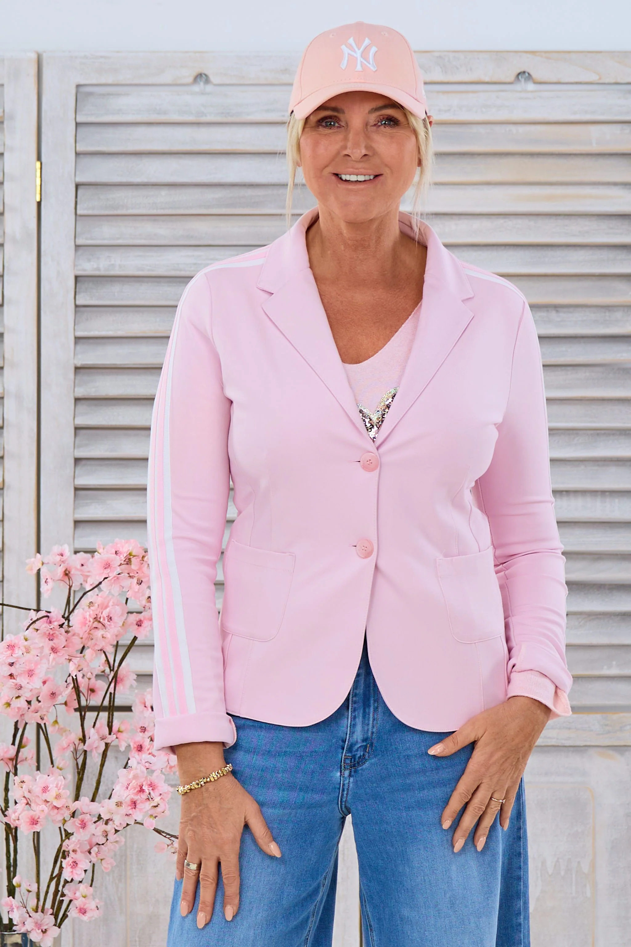 Blazer mit Streifen, rosa
