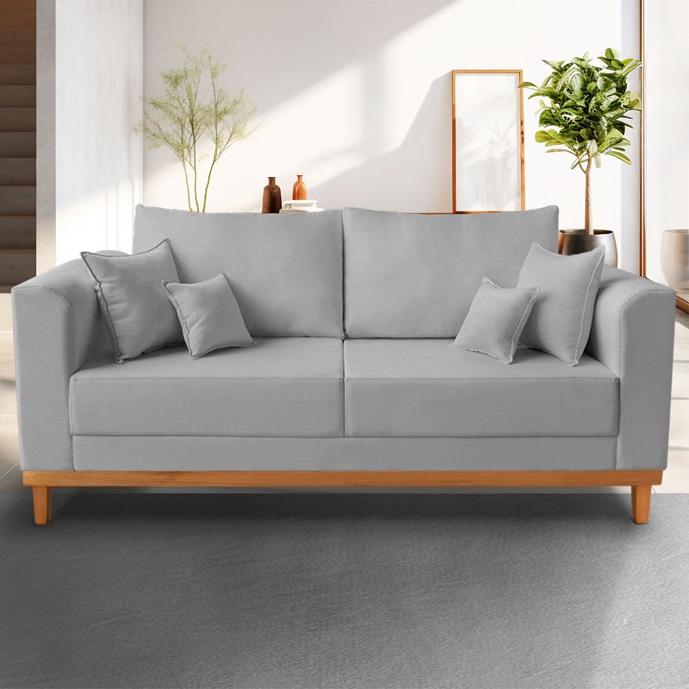 Sofá Beny 3 Lugares com Base de Madeira Linho