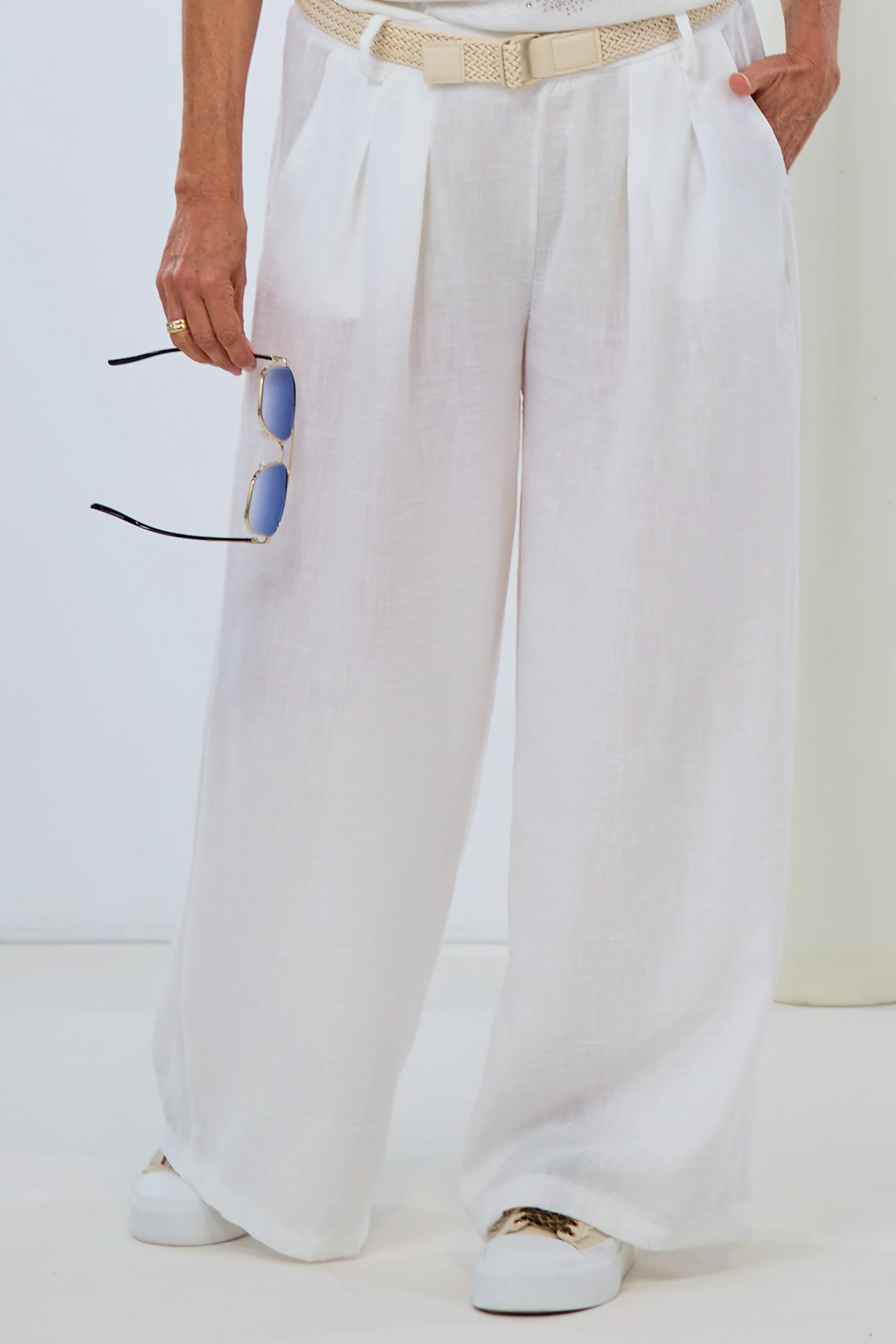 Marlene Hose mit geflochtenem Gürtel, ecru