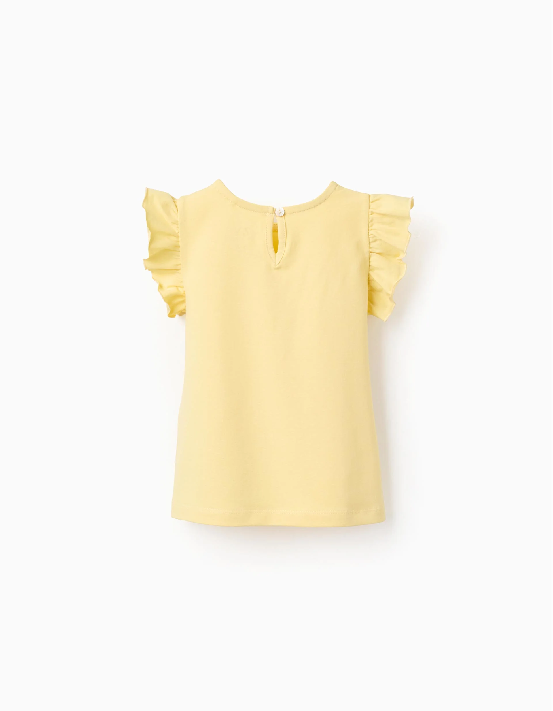 T-shirt with ruffled sleeves and round collar for girls, yellow