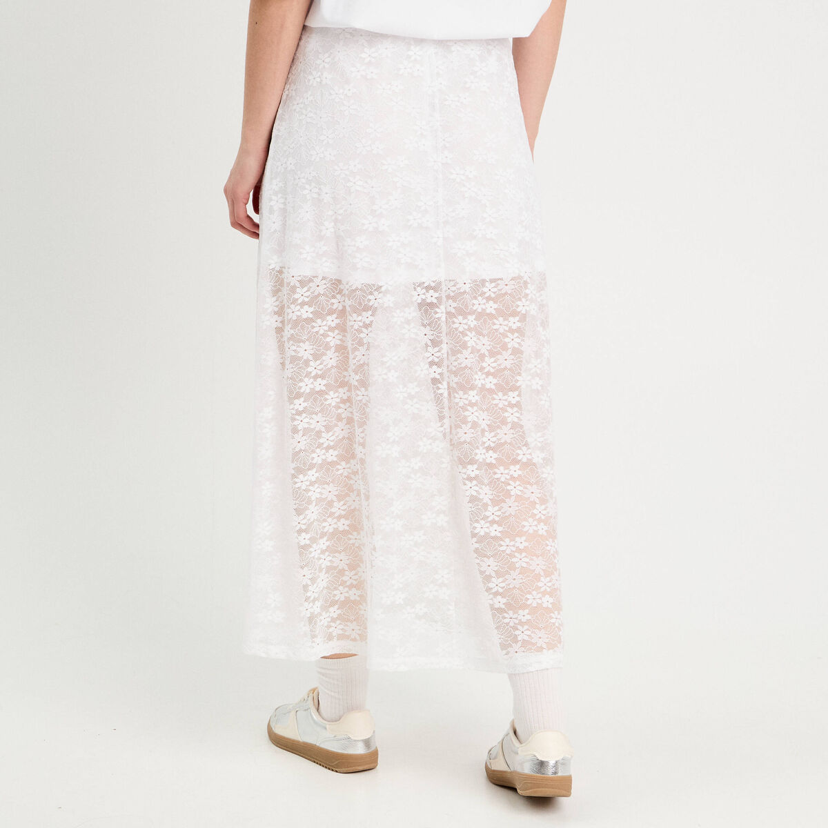 Jupe longue évasée dentelle blanc femme