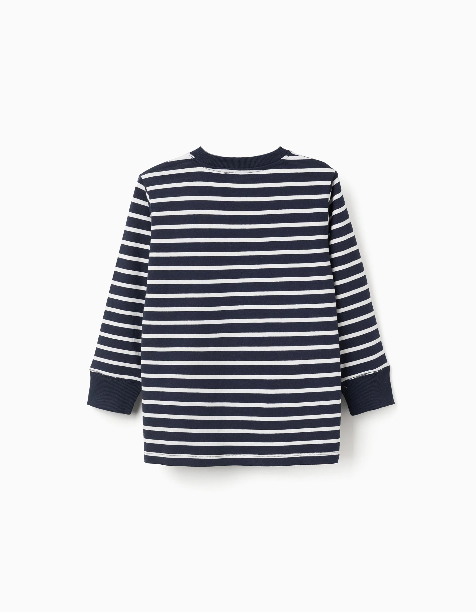 Long sleeve cotton T-shirt with stripes for boys, white/dark blue