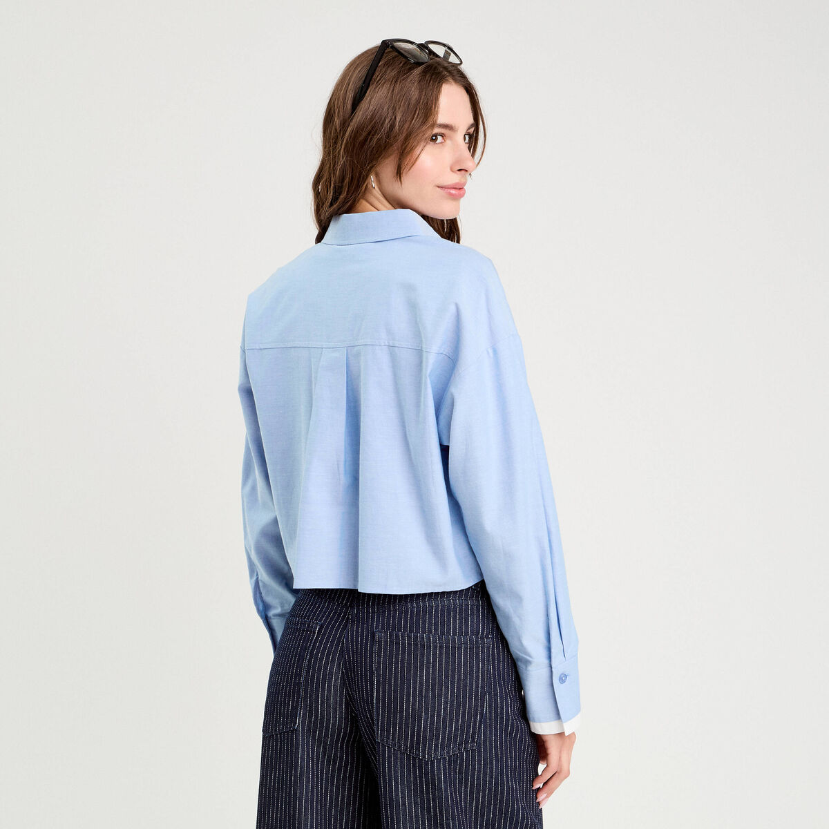 Chemise manches longues bleu ciel femme