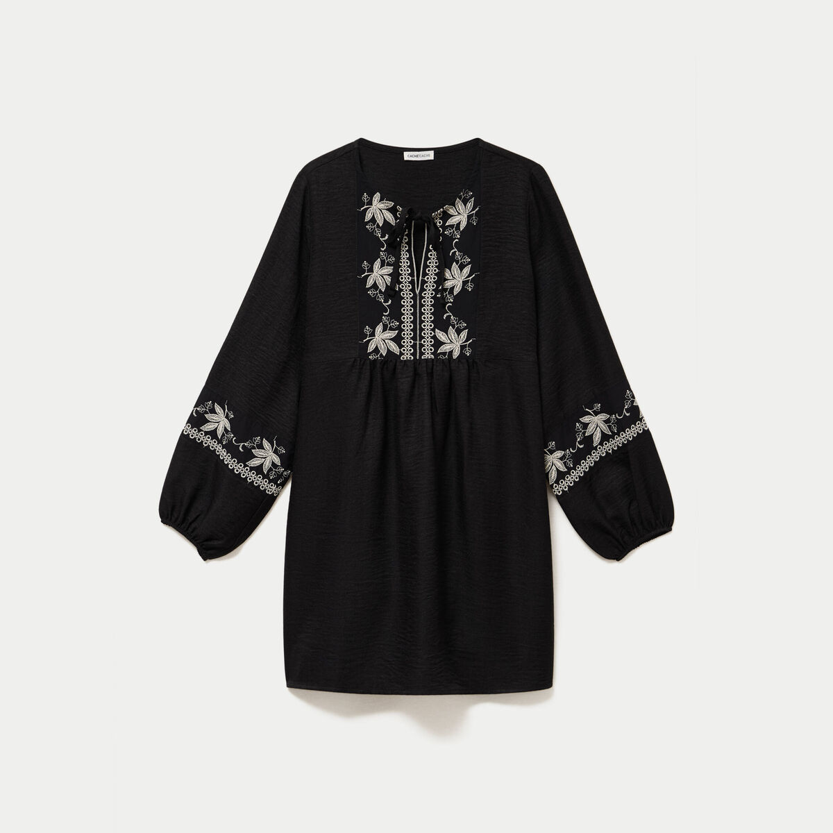 Robe droite crêpe manches longues noir femme
