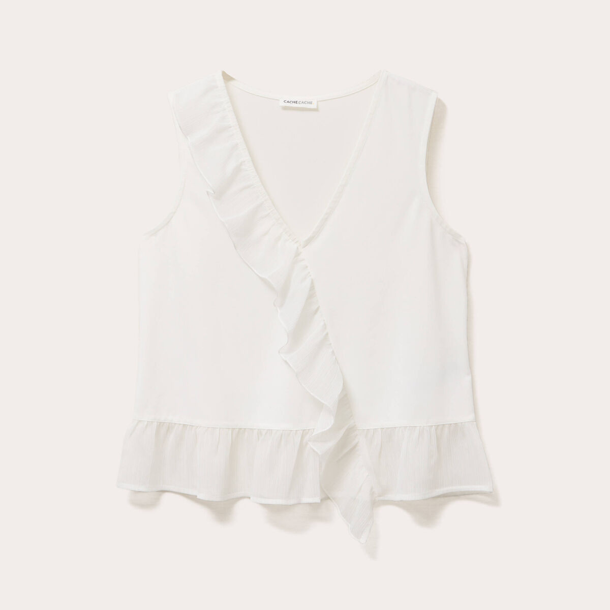 Blouse sans manches volants ecru femme