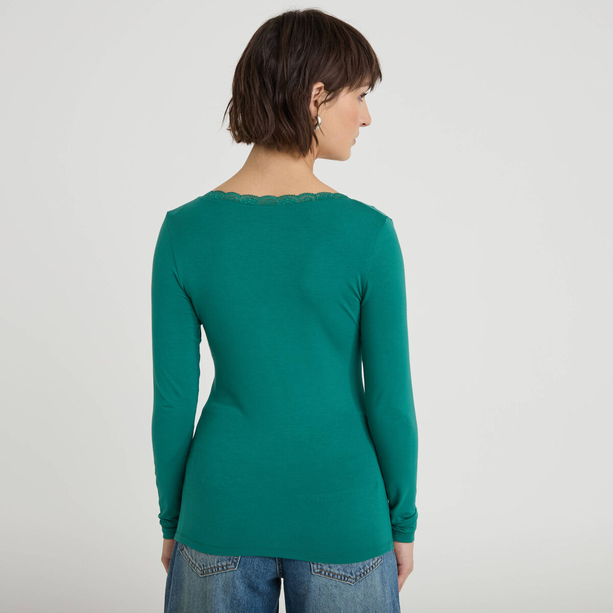 T-shirt manches longues vert émeraude femme