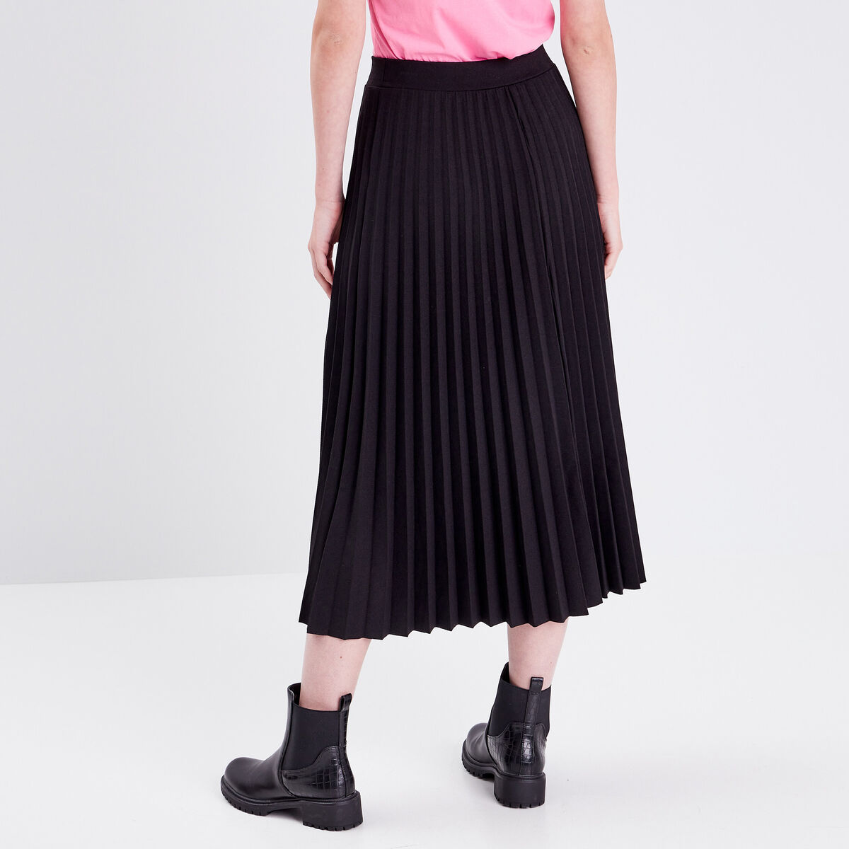 Jupe midi évasée plissée noir femme
