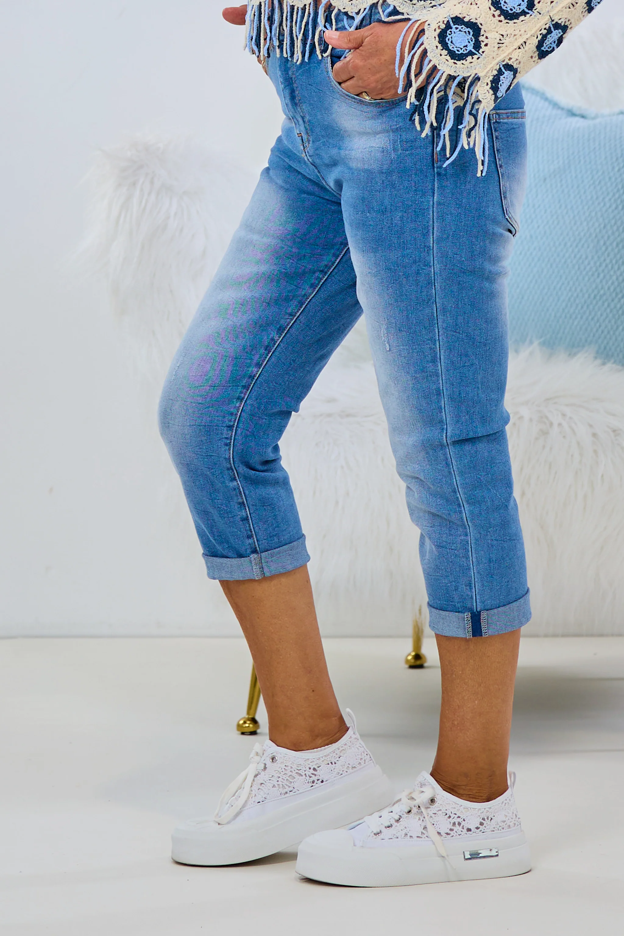 Capri-Jeans im used-look, blau