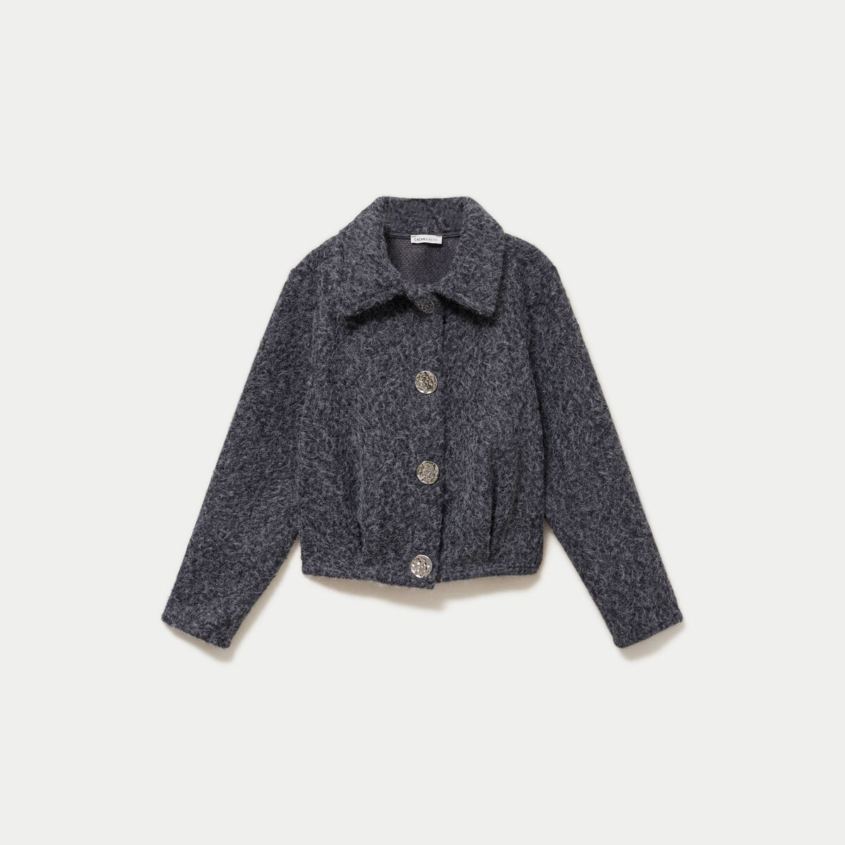 Veste manches longues col tailleur gris foncé femme