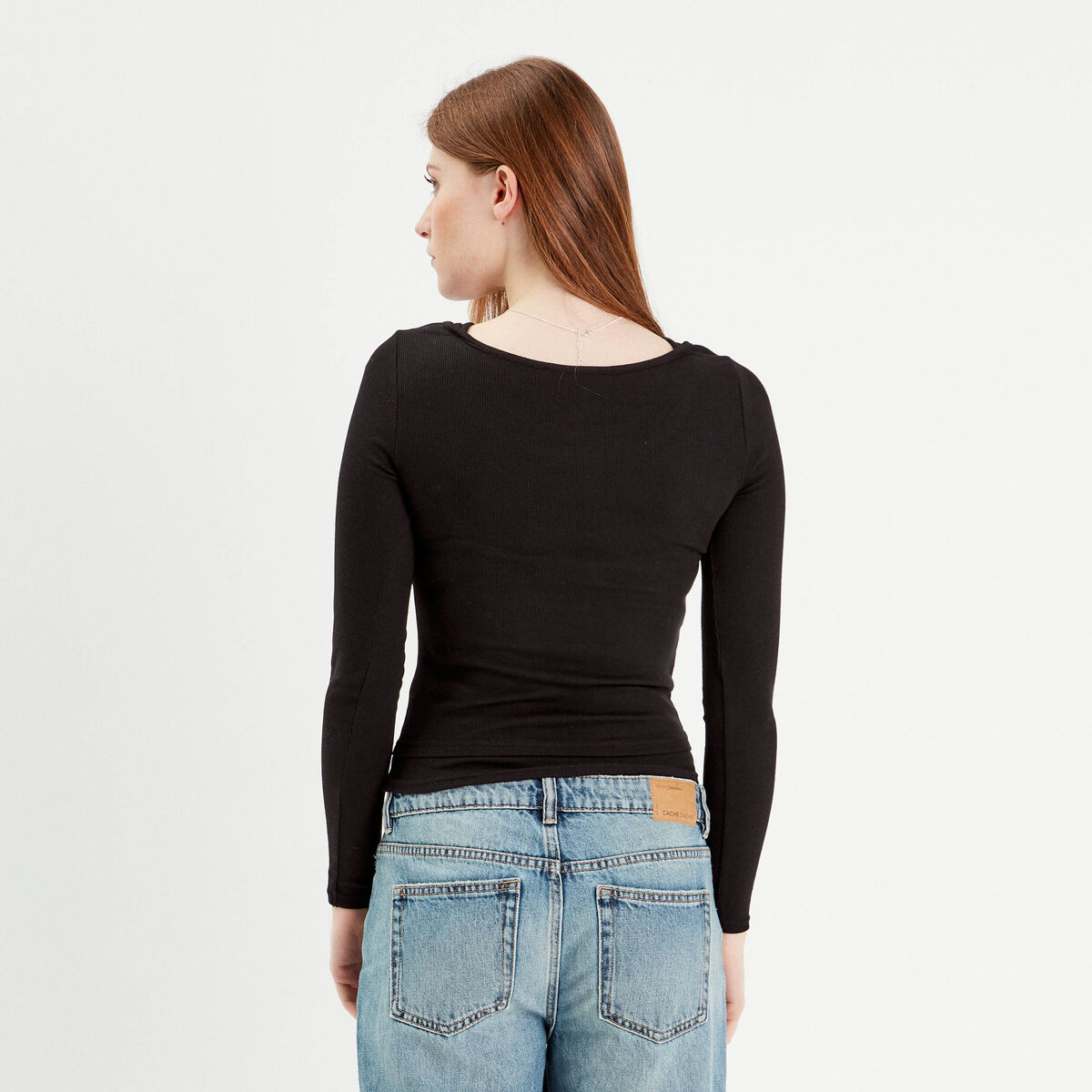 T-shirt manches longues 2-en-1 noir femme