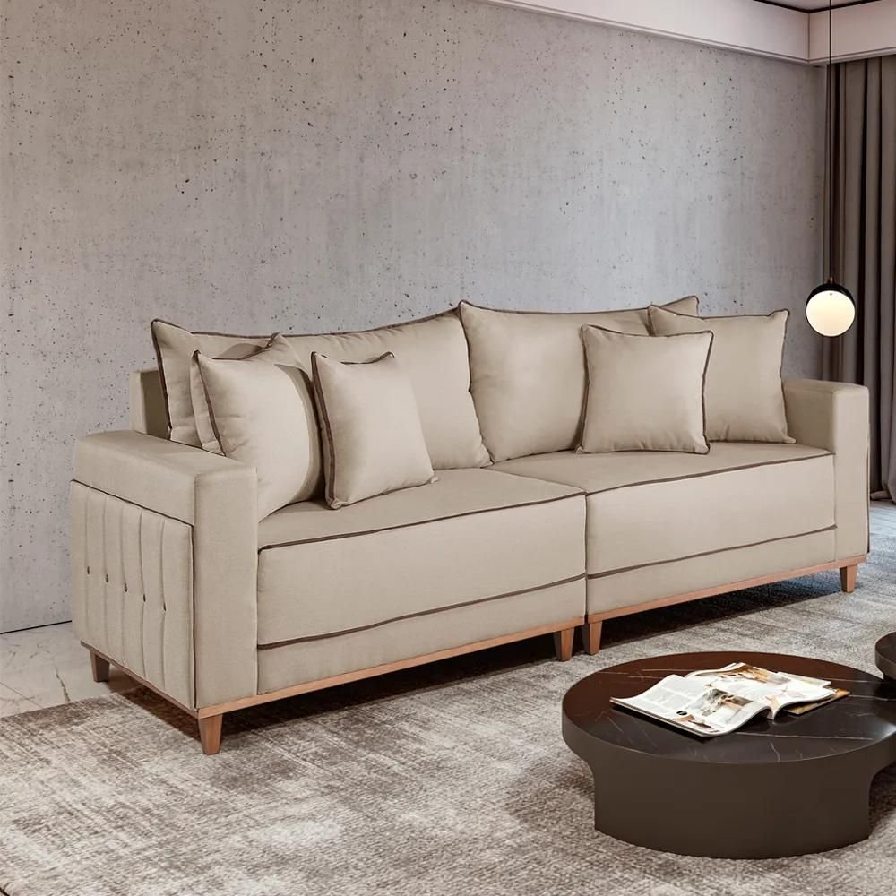 Sofá 3 Lugares Living Montes Claros Linho Bege 216cm