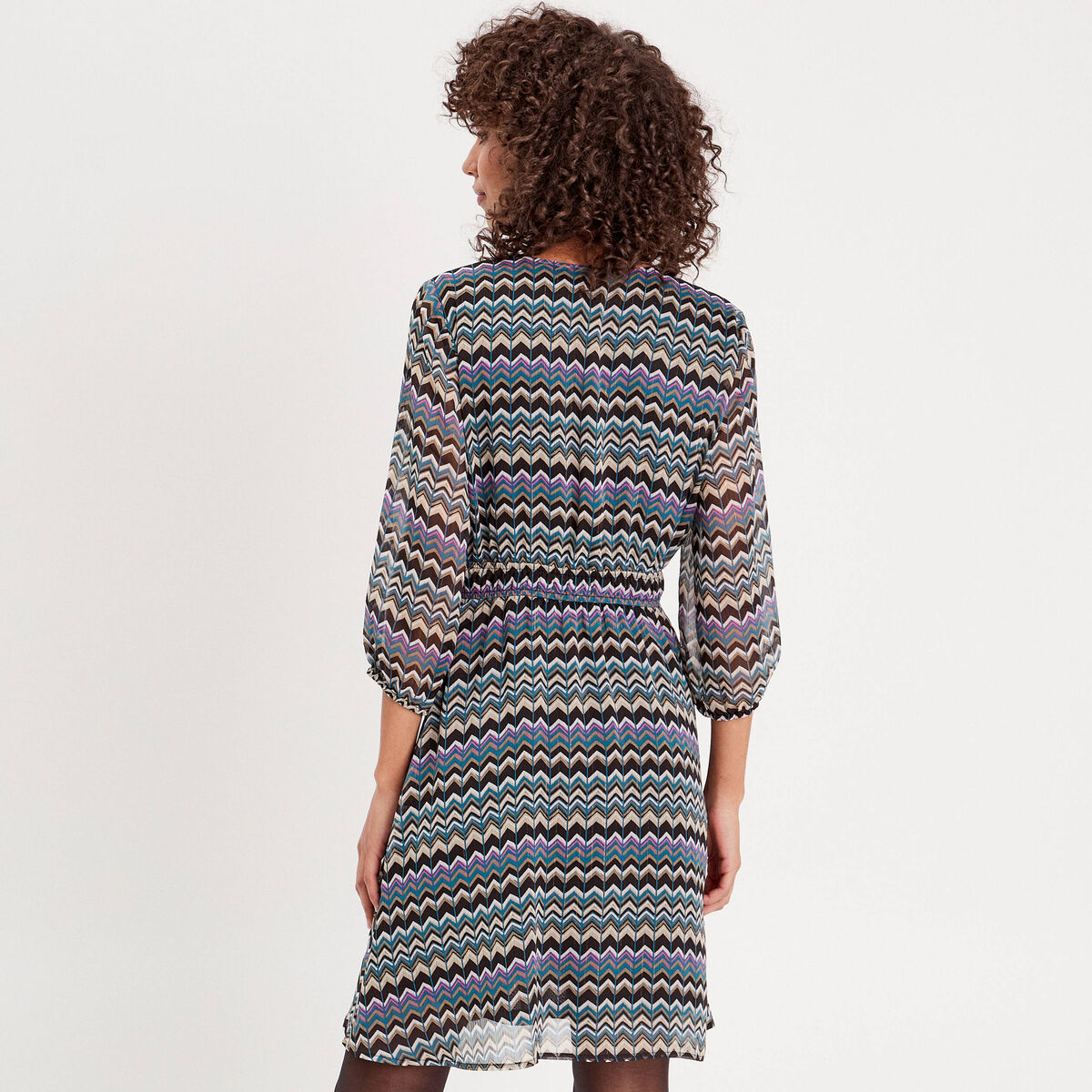 Robe évasée manches 3/4 noir femme