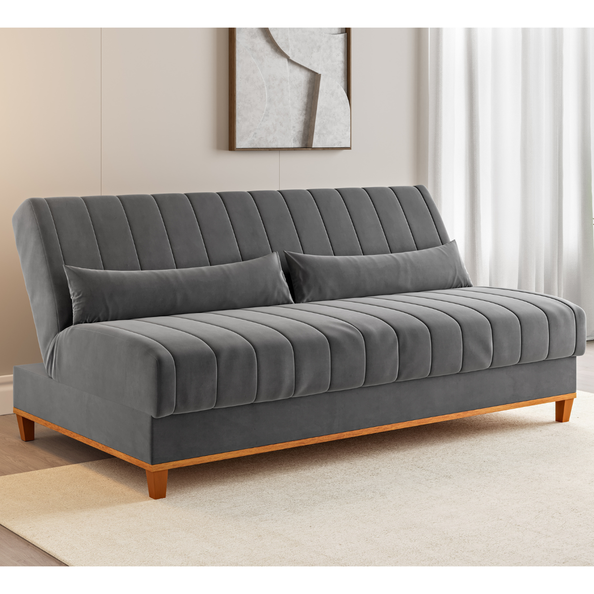 Sofa Cama Veneza 1,80 Reclinável 3 Lugares Veludo Grafite - Casa Giulia