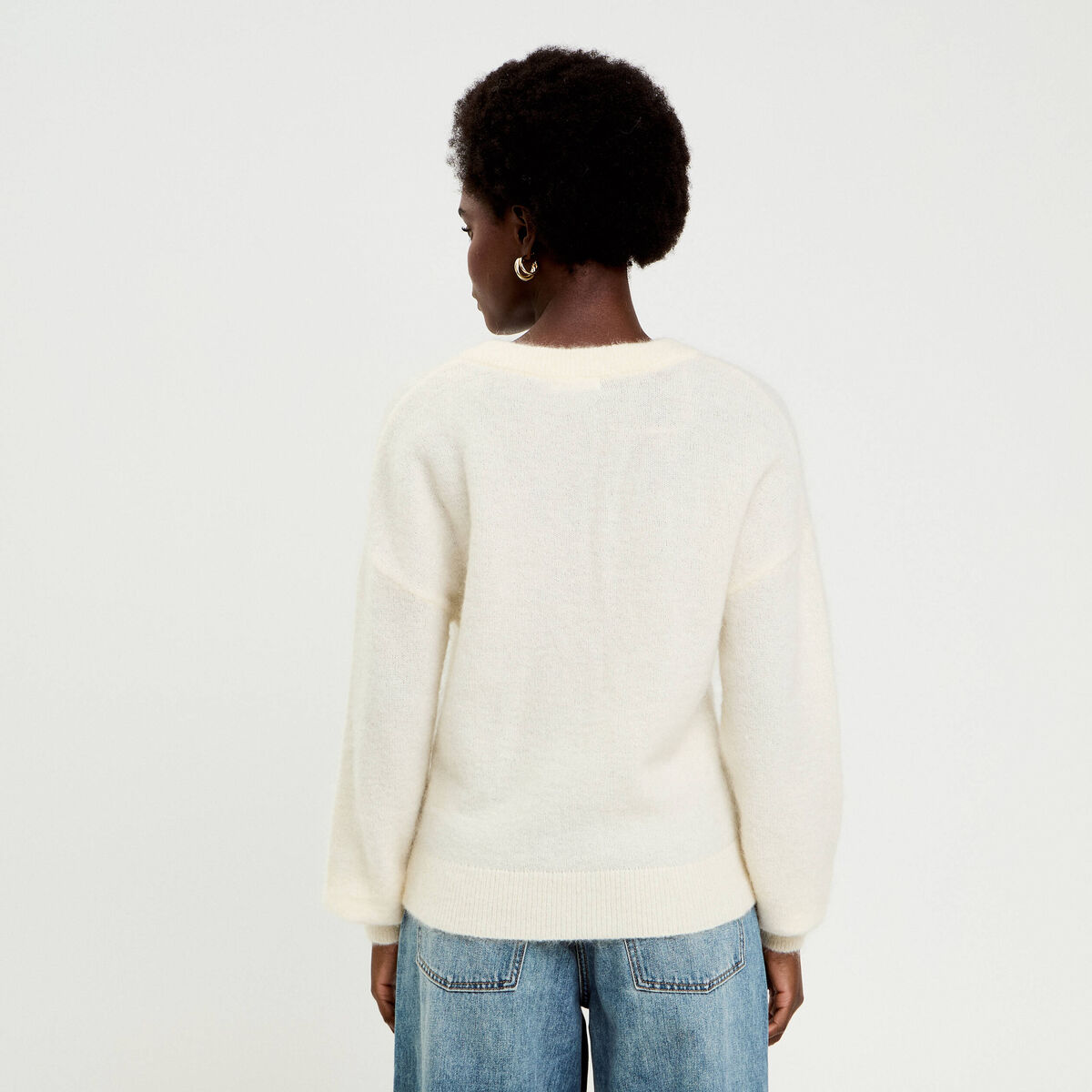 Pull duveteux ecru femme
