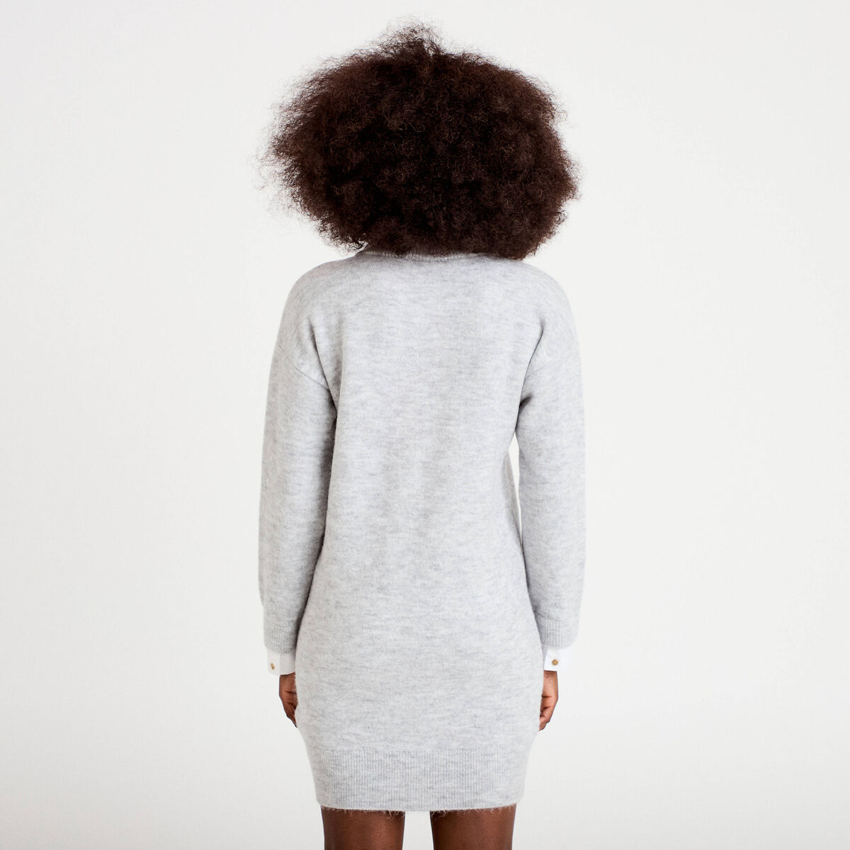 Robe pull droite manches longues gris femme