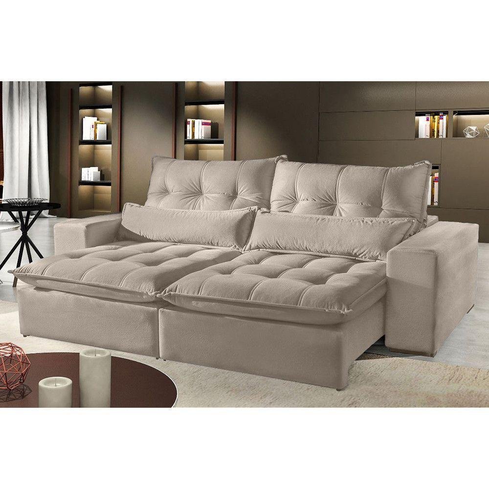 Sofá 2 Lugares Retrátil e Reclinável Máximo 2.10m Veludo Bege Bege