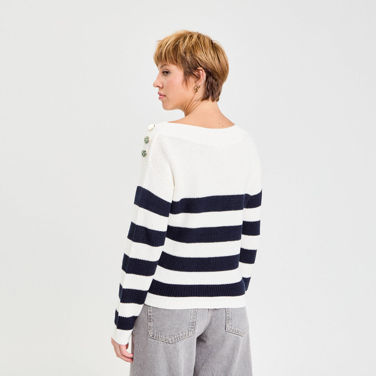 Pull col bateau ecru femme