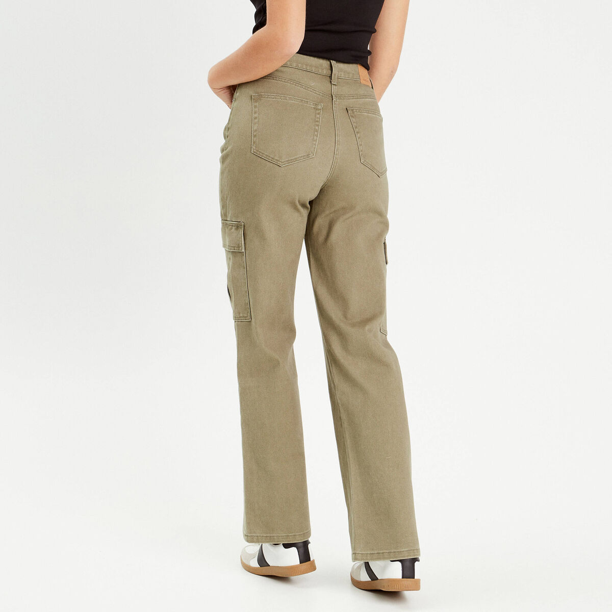 Pantalon large poches cargo vert kaki femme