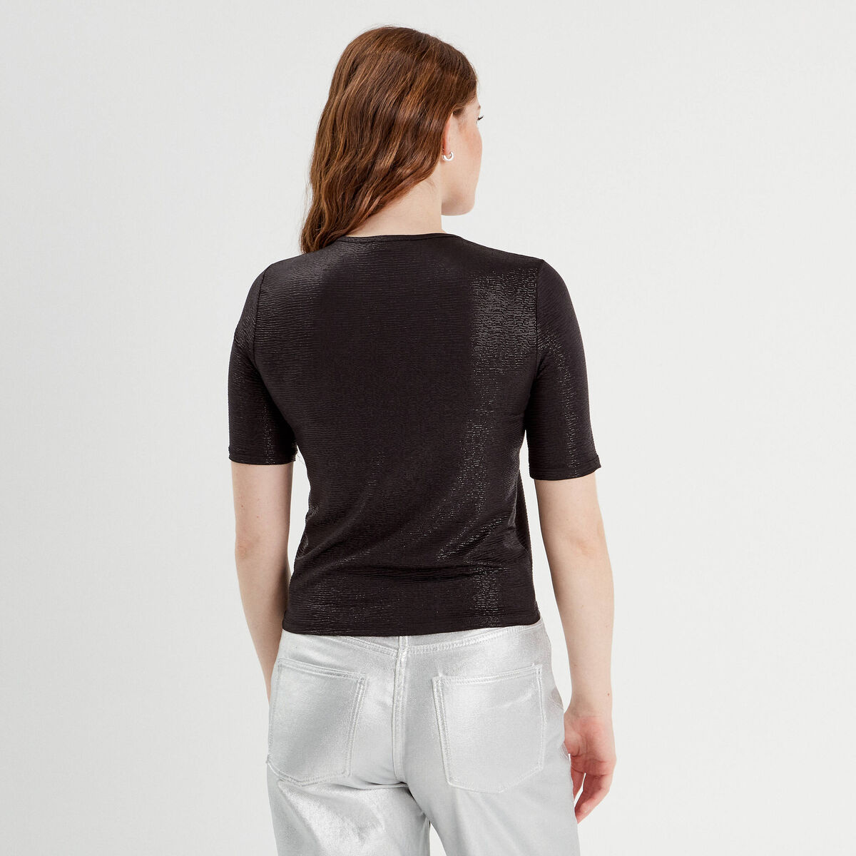 T-shirt paillettes noir femme