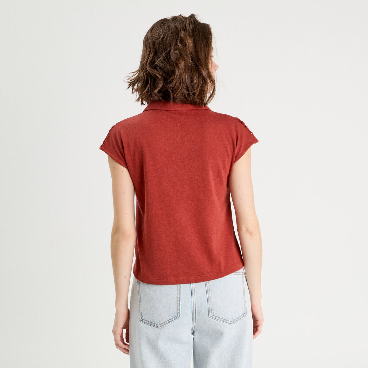 Polo manches courtes marron cognac femme