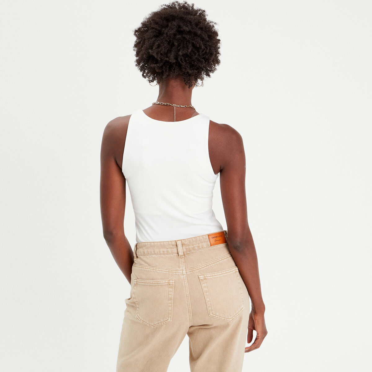 Body sans manches effet seconde peau blanc femme