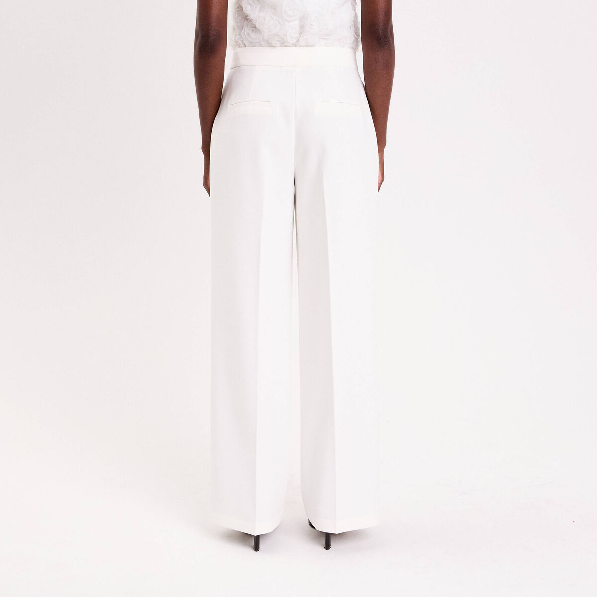 Pantalon large ecru femme