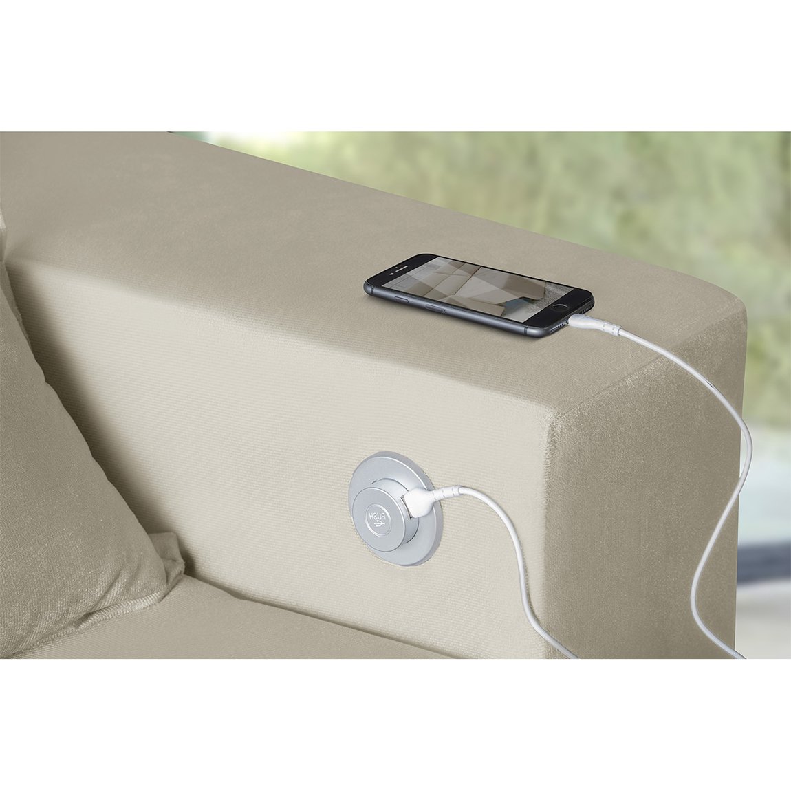 Sofá 5 Lugares Smart 3,02 Metros Bege Retrátil, Reclinável Tecnologia Carregamento 3 portas USB