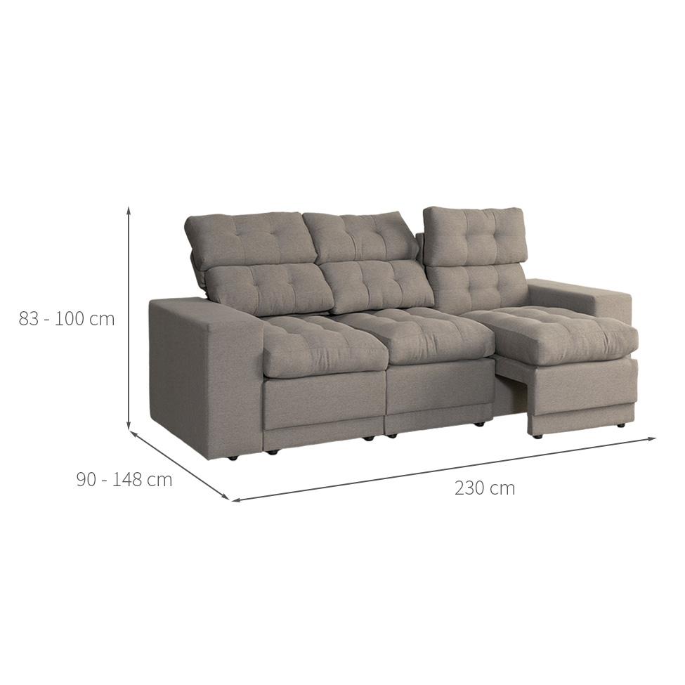 Sofá 3 Lugares Retrátil e Reclinável Baden Linho Cinza 230 cm