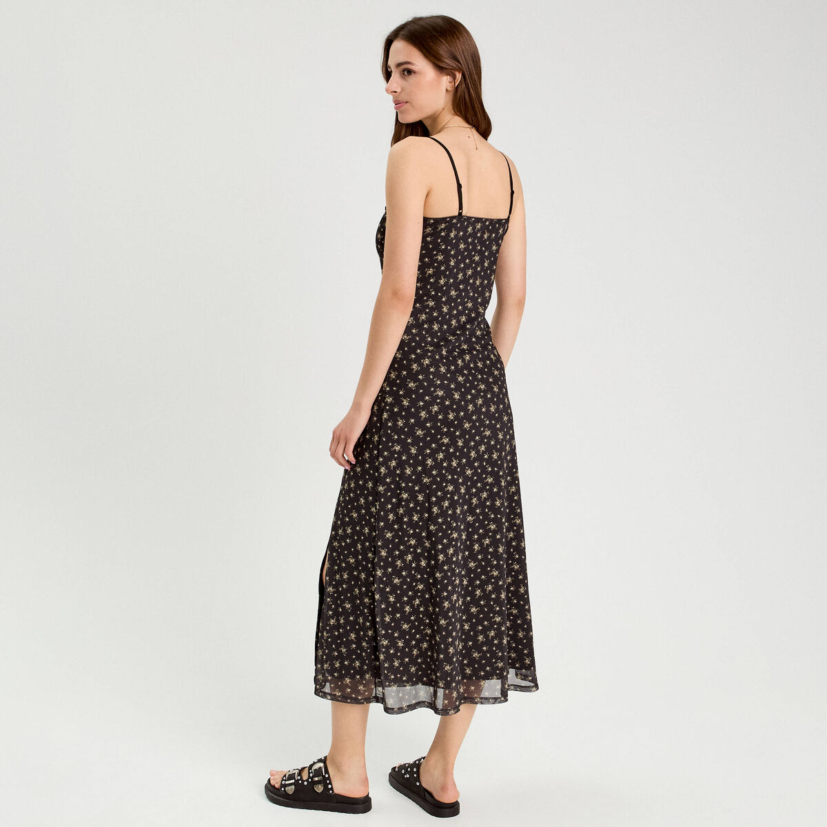 Robe longue droite bretelles noir femme