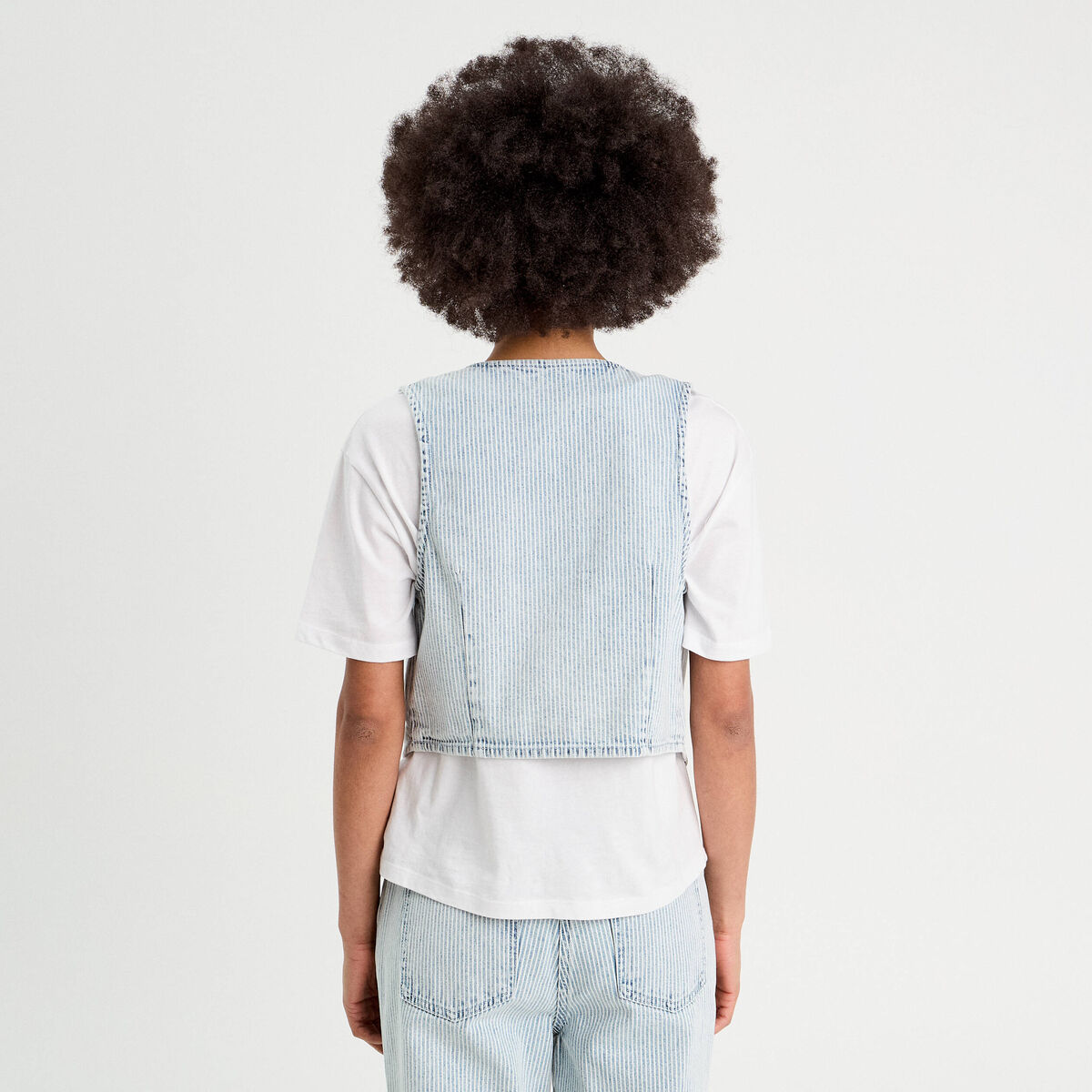 Veston sans manches en jean bleu gris femme