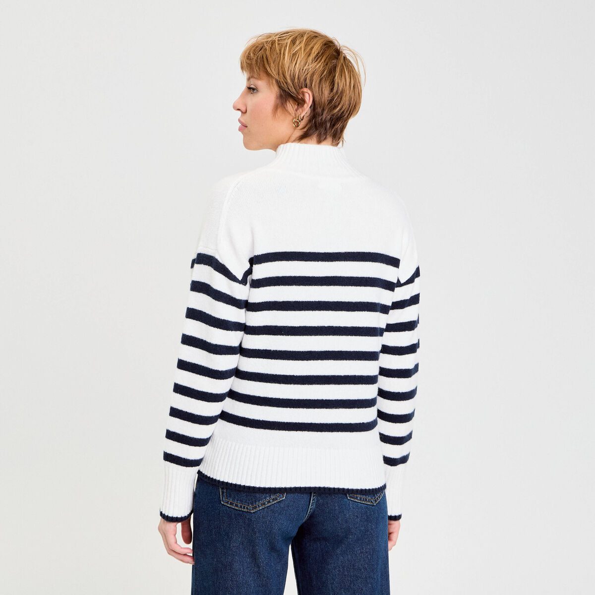 Pull col montant manches longues ecru femme