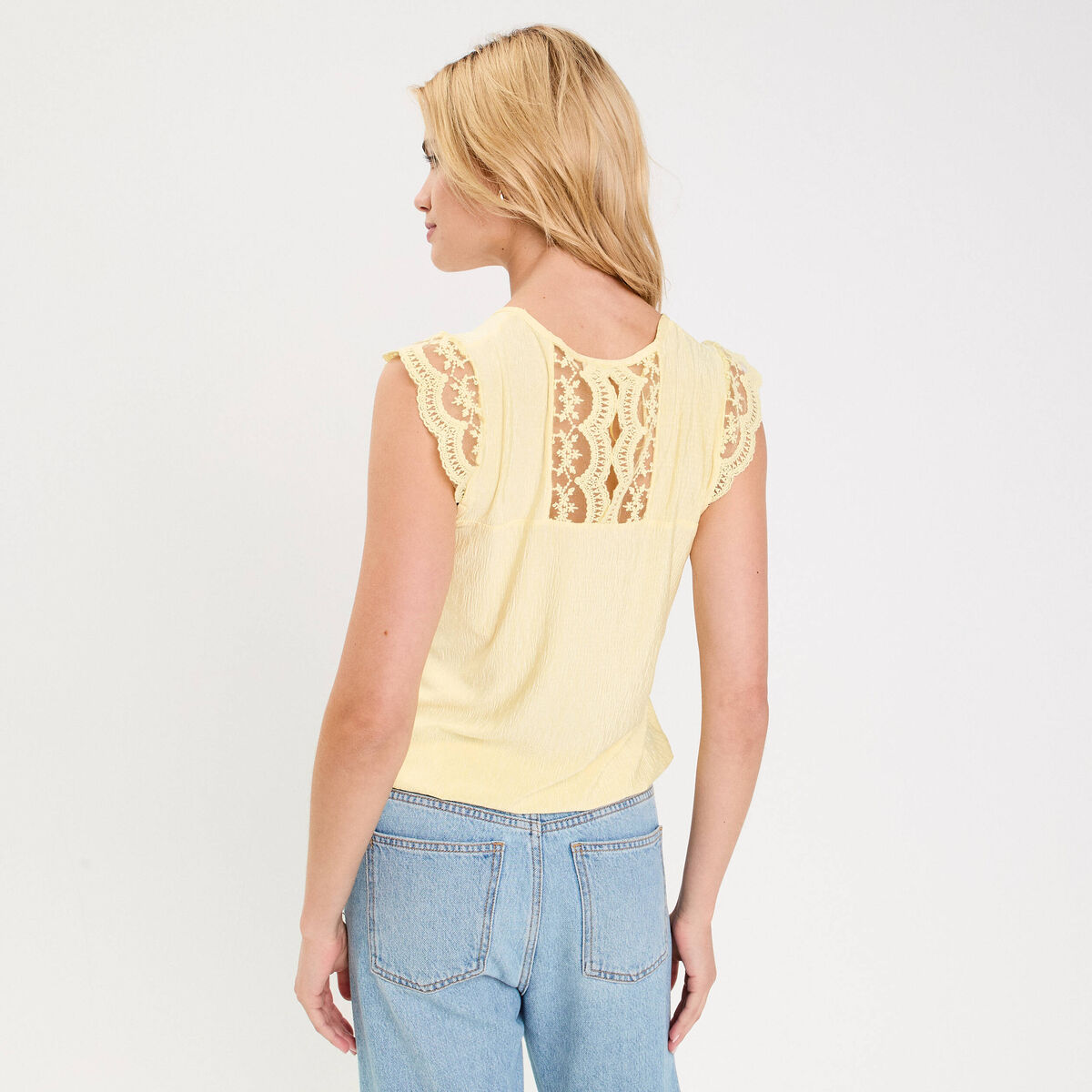 Blouse sans manches plissée jaune clair femme