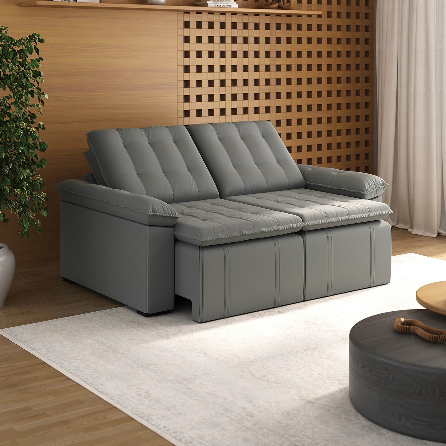 Sofá Cama Retrátil e Reclinável 3 Lugares 200cm Veludo com Molas Palmeira CabeCasa MadeiraOriginals