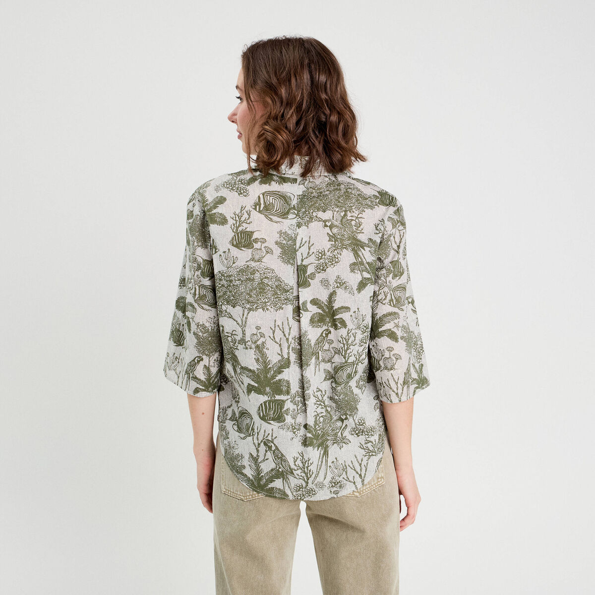 Blouse manches 3/4 en jean blanc femme