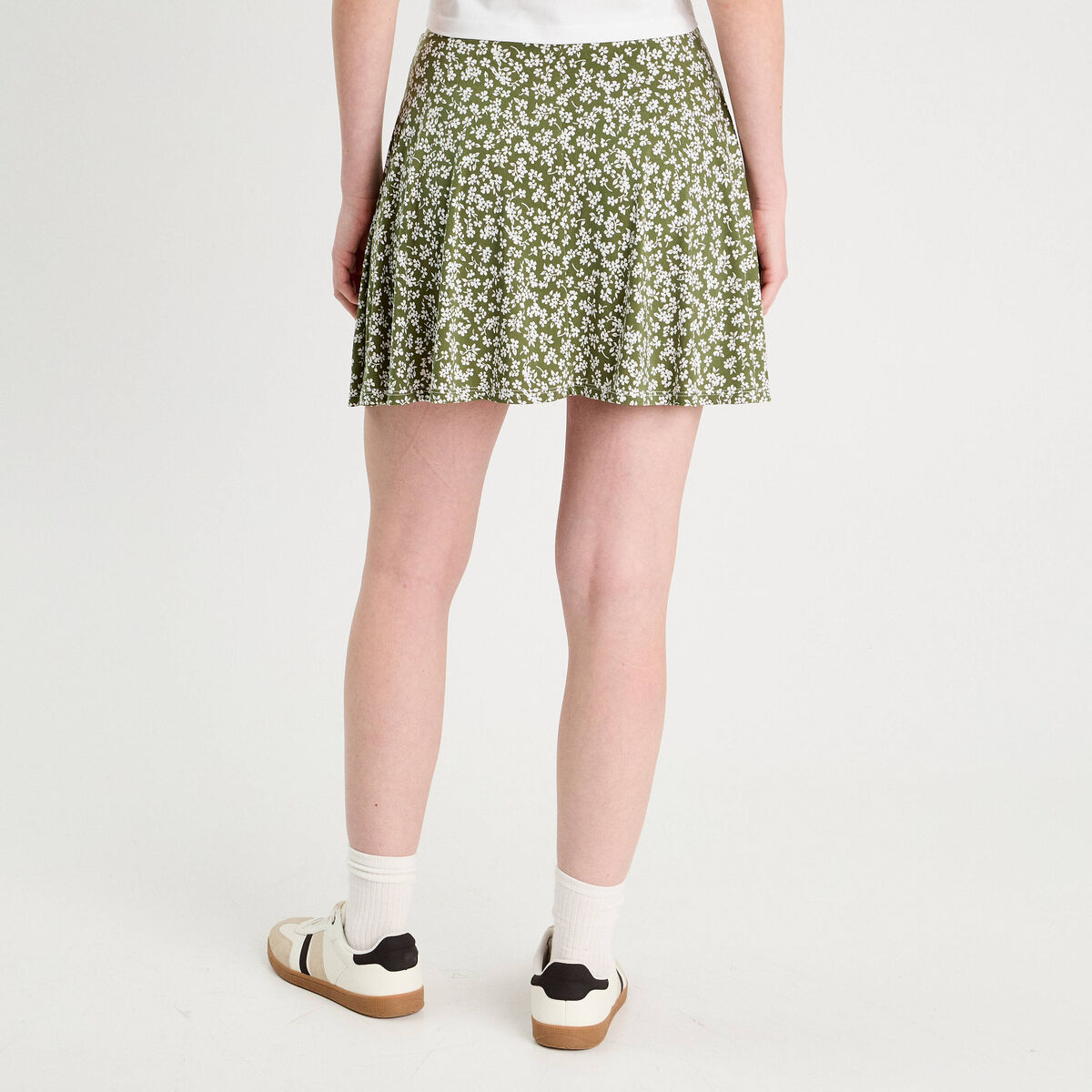Jupe-short patineuse vert kaki femme