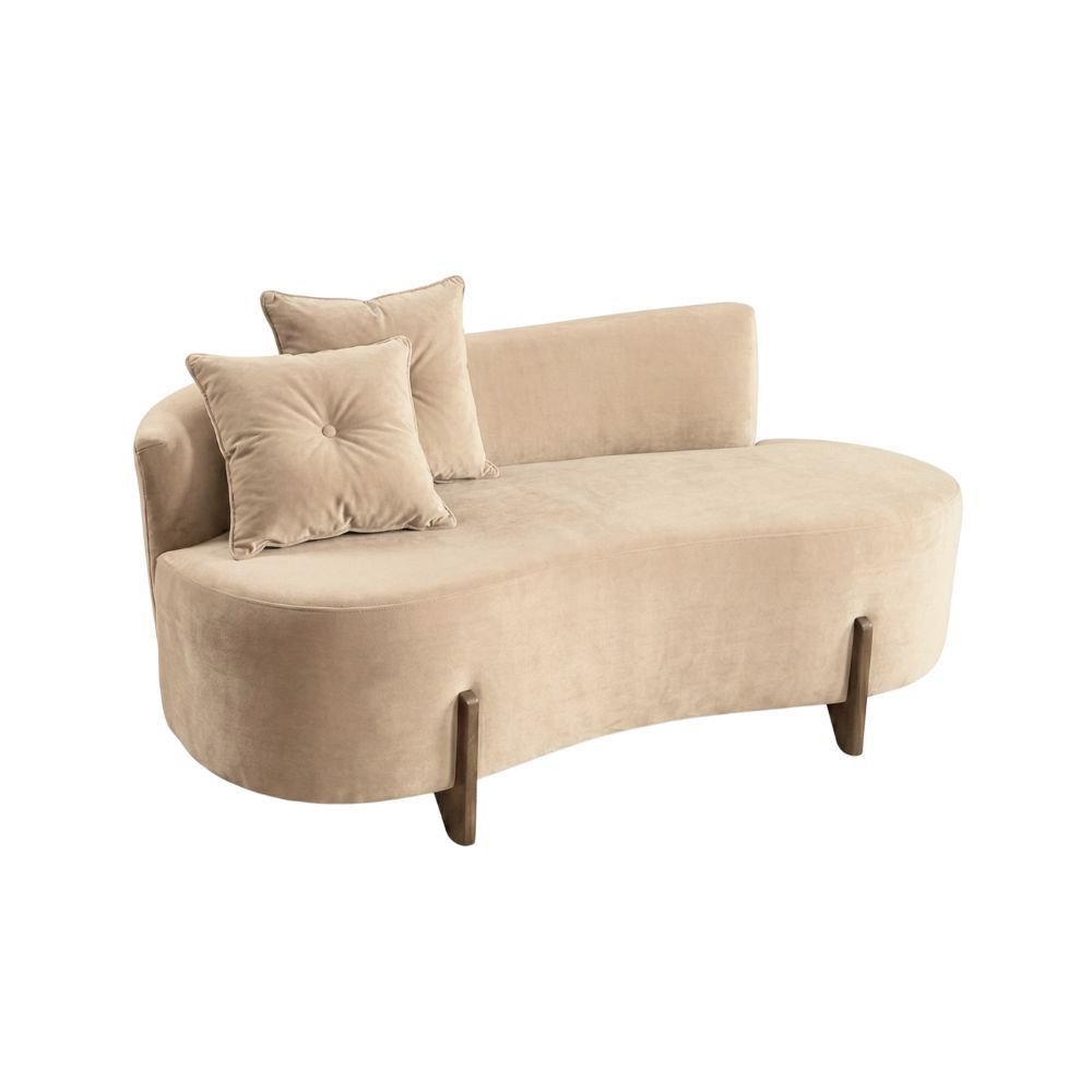 Sofá Orgânico 2 Lugares C/2 Almofadas Curvo Sala Recepção Luna Veludo Bege - Montanaris Decor