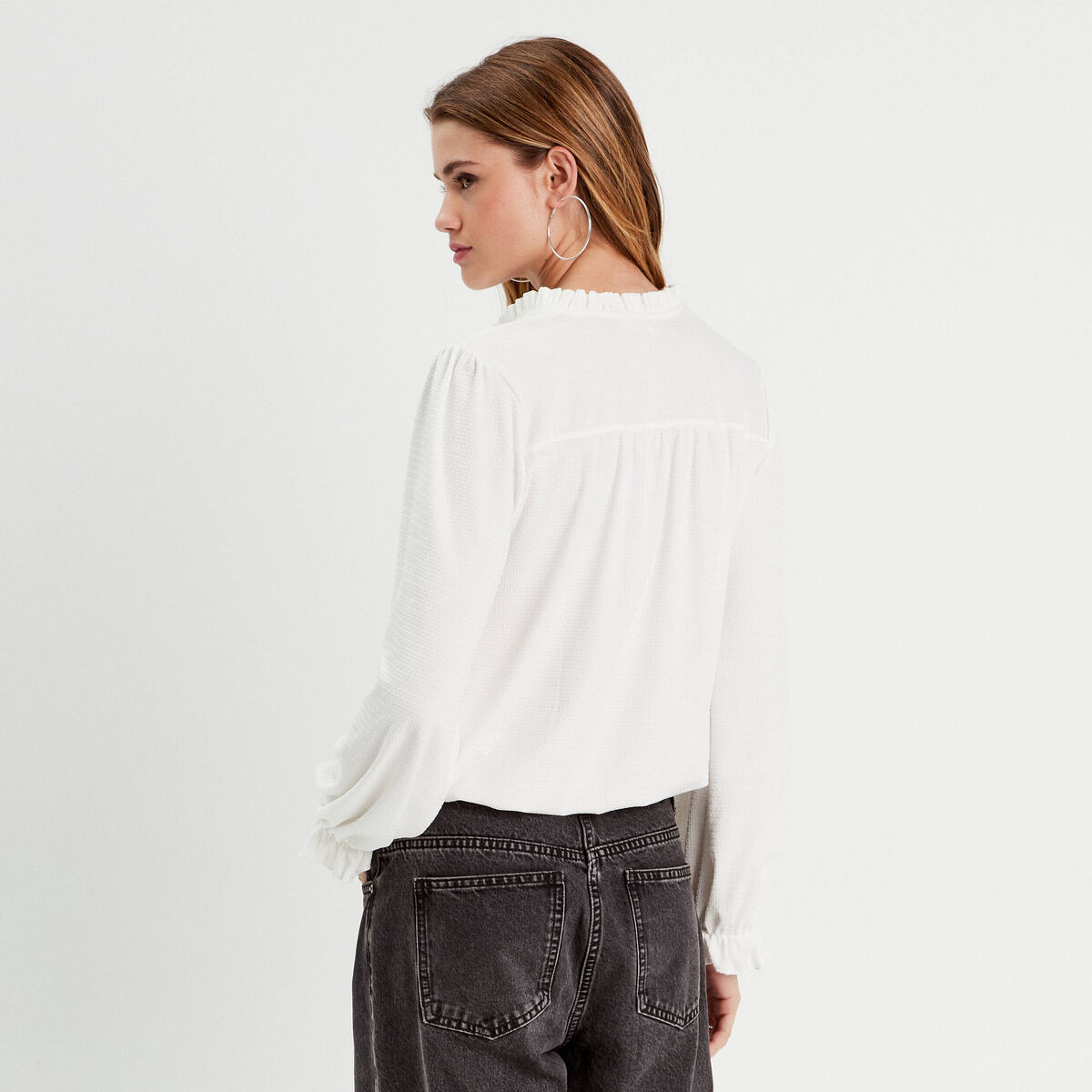 Blouse détails volants ecru femme