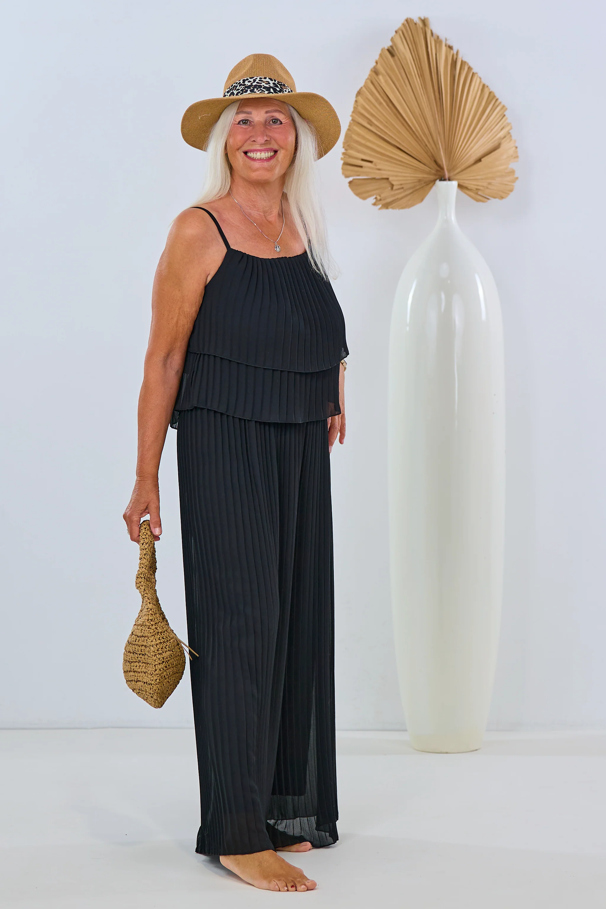 Plissée-Jumpsuit, schwarz