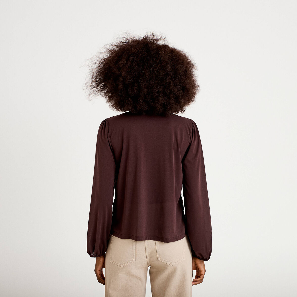 Blouse ample manches longues col à pans bordeaux femme