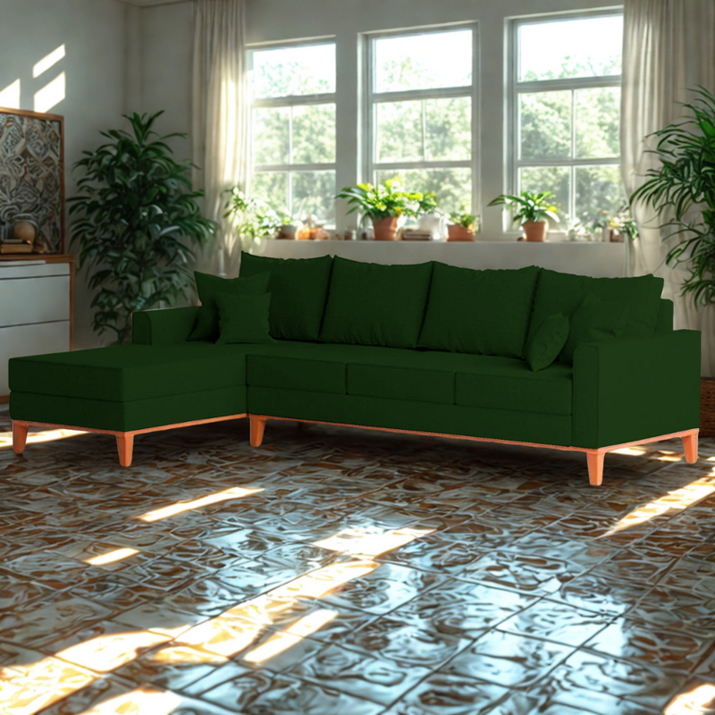 Sofá 4 Lugares Beny com Chaise Esquerdo Suede Verde